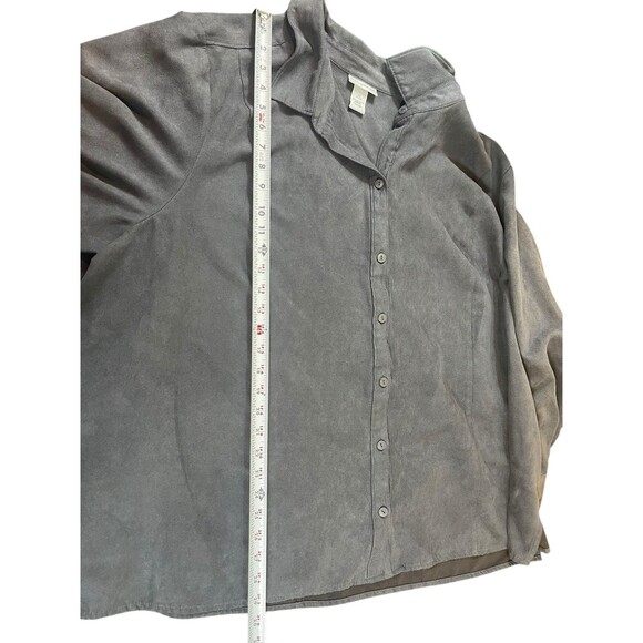 Catherines 4X Charcoal Gray Faux Suede Button Front Blouse Top Long Sleeve - Picture 8 of 11
